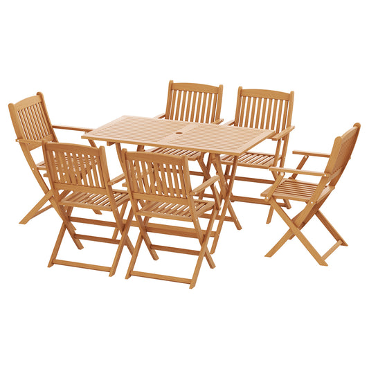 Marlook Outdoor Dining Set 7 Piece Wooden Table Chairs Setting Foldable