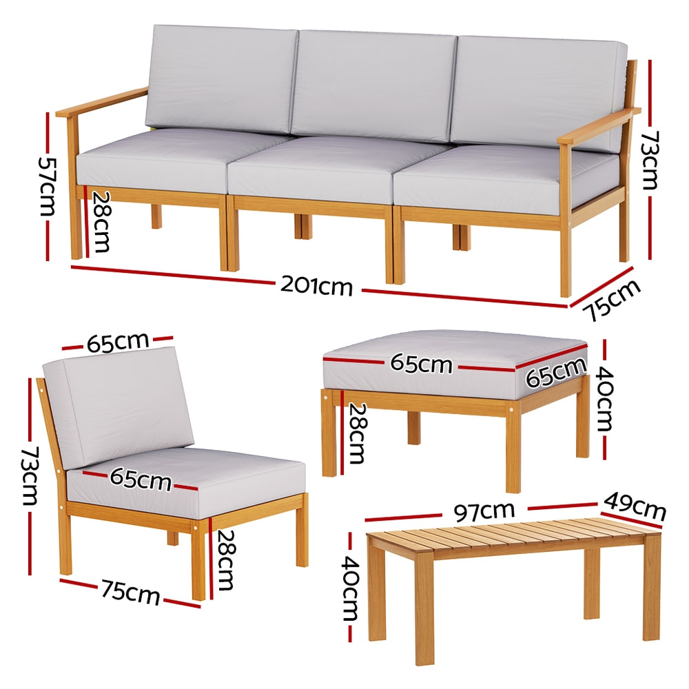 Marlook 5-Seater Outdoor Sofa Set Wooden Lounge Setting 6PCS