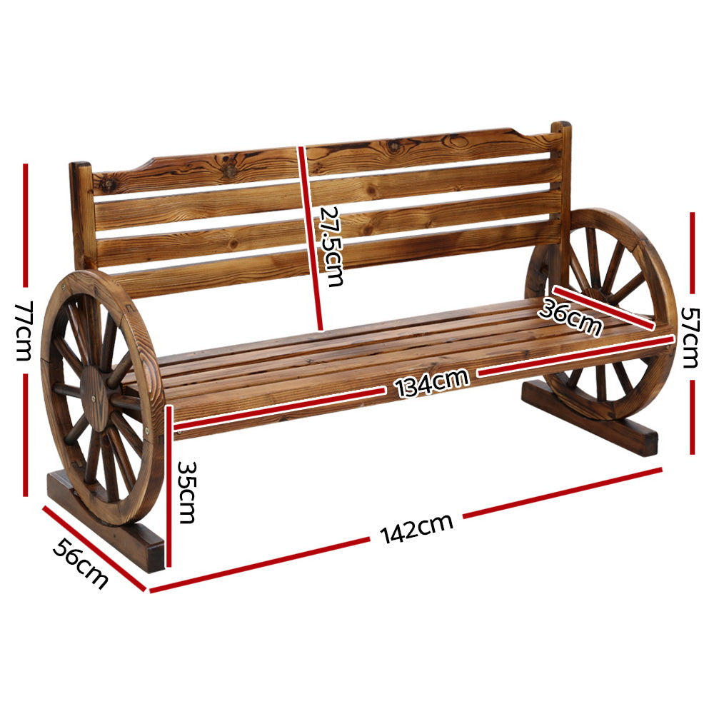Marlook Outdoor Garden Bench Wooden 3 Seat Wagon Chair Lounge Patio Furniture