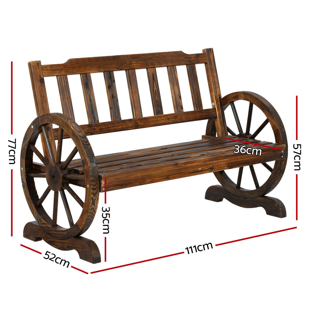Marlook Outdoor Garden Bench Wooden 2 Seater Wagon Chair Patio Furniture Brown