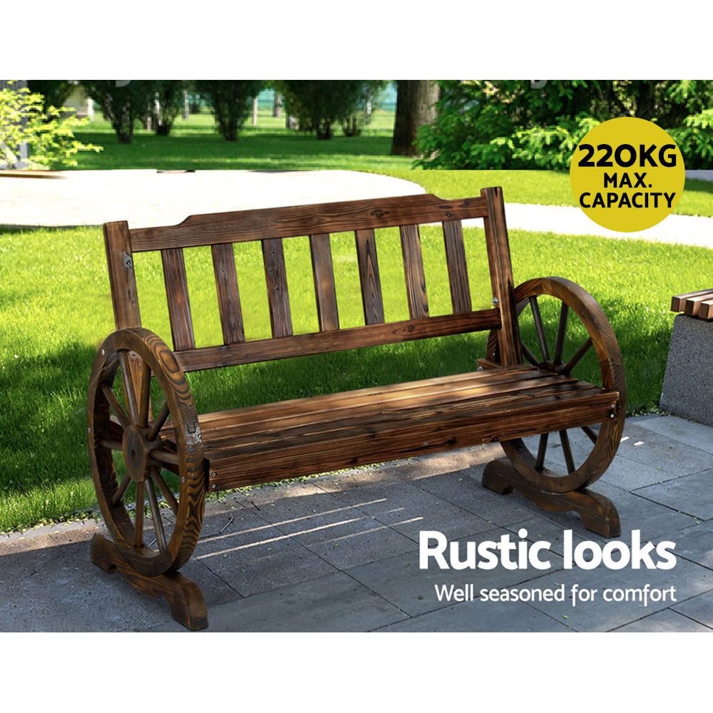 Marlook Outdoor Garden Bench Wooden 2 Seater Wagon Chair Patio Furniture Brown
