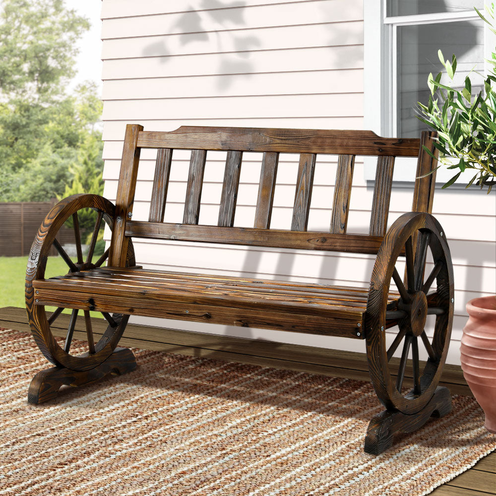 Marlook Outdoor Garden Bench Wooden 2 Seater Wagon Chair Patio Furniture Brown