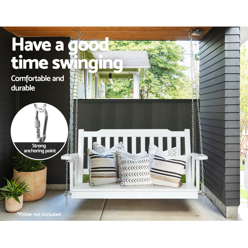 Marlook Porch Swing Chair with Chain Garden Bench Outdoor Furniture Wooden White