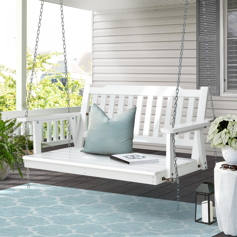Marlook Porch Swing Chair with Chain Garden Bench Outdoor Furniture Wooden White
