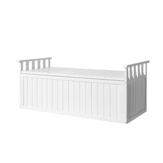 Marlook Outdoor Storage Bench Box 129cm Wooden Garden Toy Chest Sheds Patio Furniture XL White