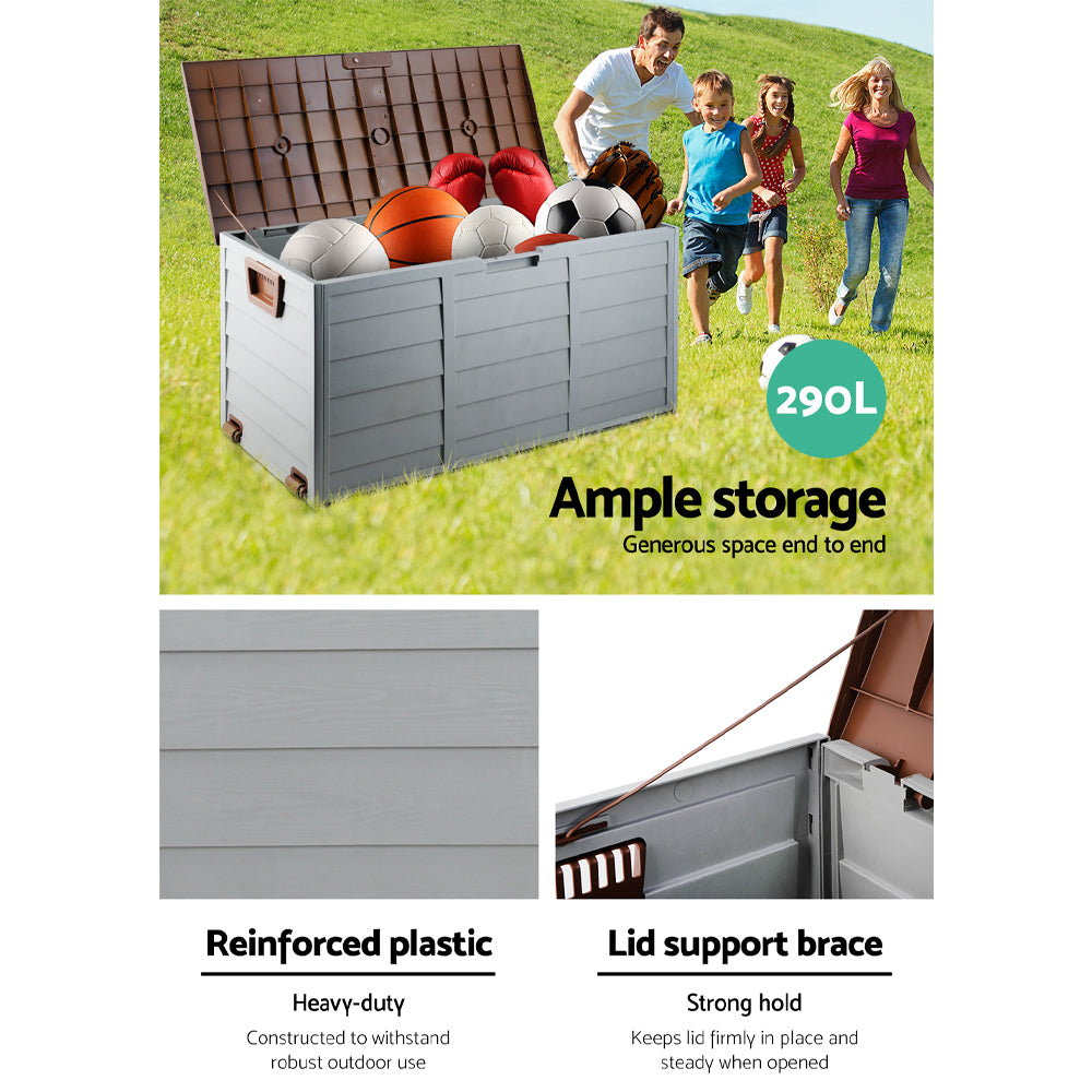 Marlook Outdoor Storage Box 290L Lockable Organiser Garden Deck Shed Tool Brown
