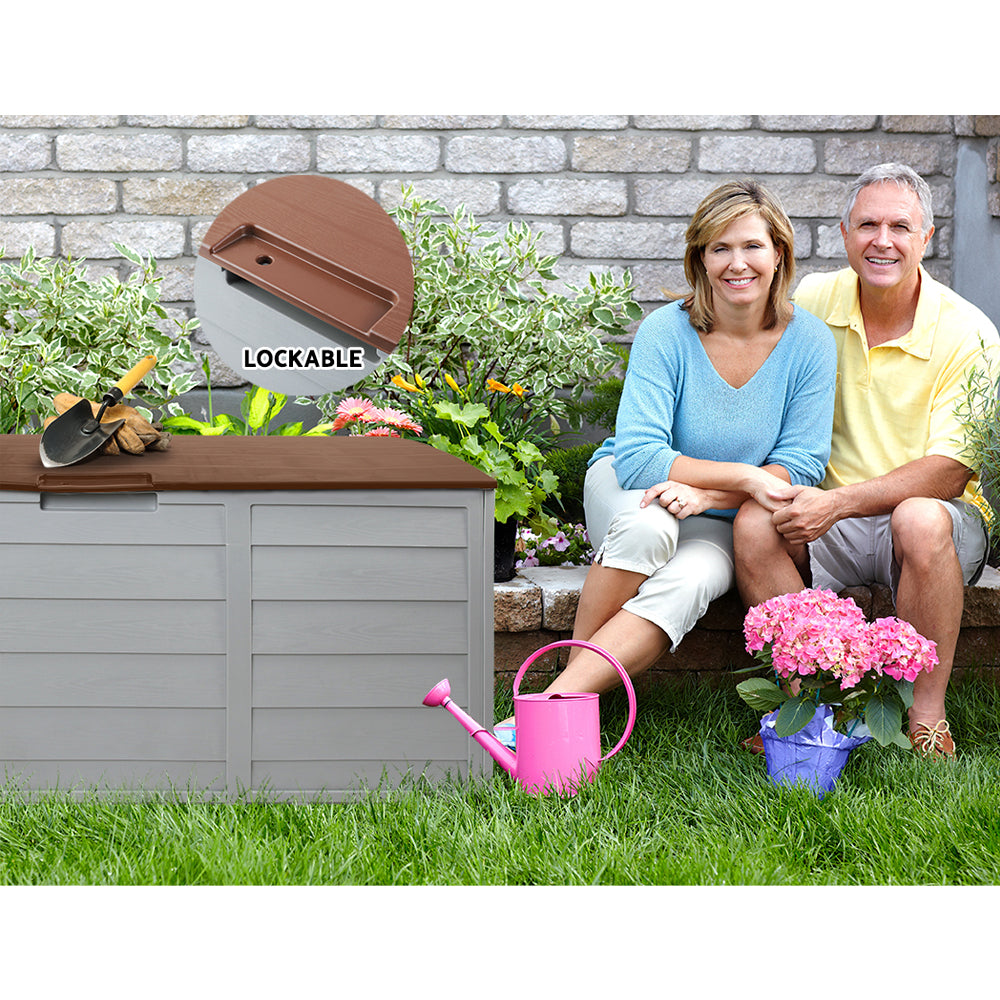 Marlook Outdoor Storage Box 290L Lockable Organiser Garden Deck Shed Tool Brown