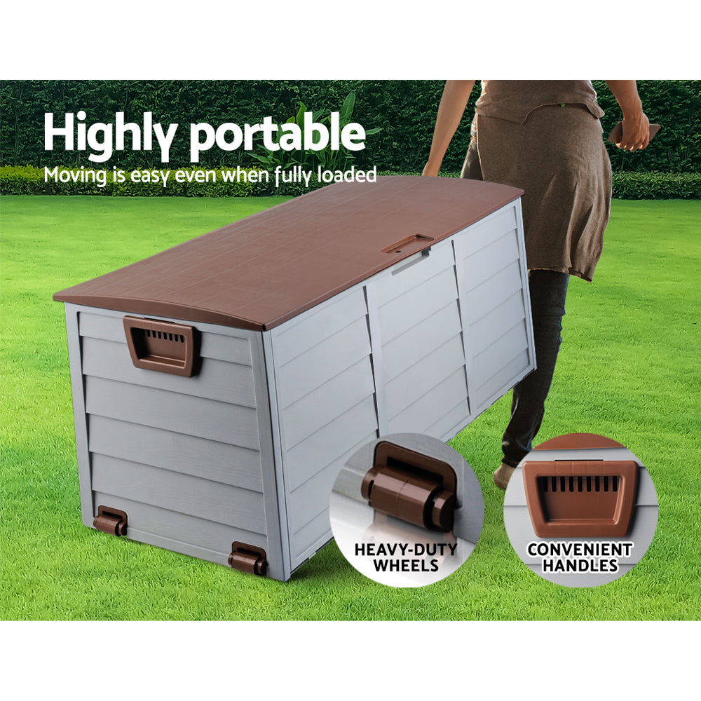 Marlook Outdoor Storage Box 290L Lockable Organiser Garden Deck Shed Tool Brown