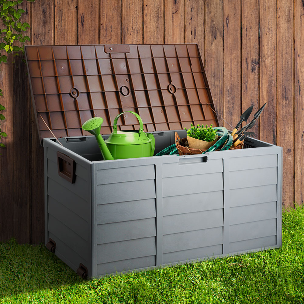 Marlook Outdoor Storage Box 290L Lockable Organiser Garden Deck Shed Tool Brown