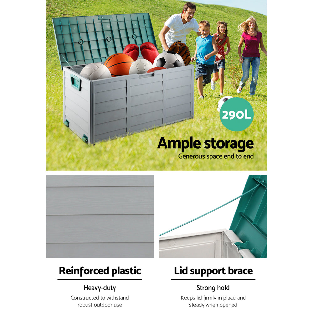 Marlook Outdoor Storage Box 290L Lockable Organiser Garden Deck Shed Tool Green