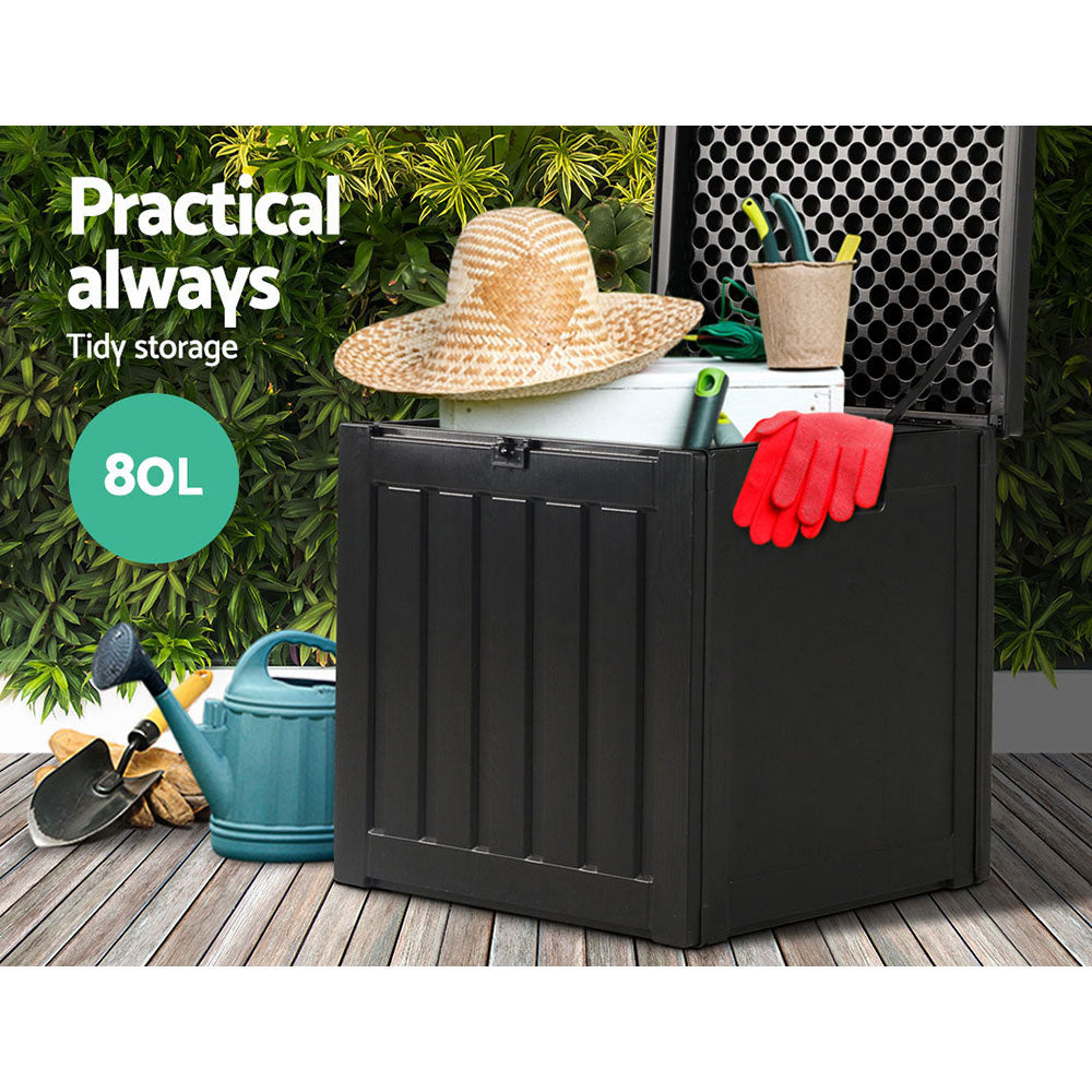 Marlook Outdoor Storage Box 80L Container Lockable Garden Toy Tool Shed Black