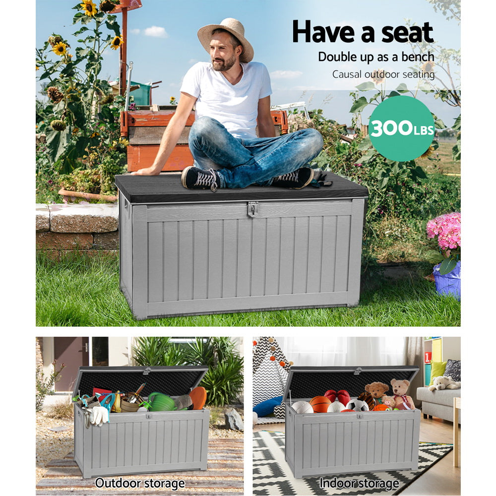 Marlook Outdoor Storage Box 190L Container Lockable Garden Bench Tool Shed Black
