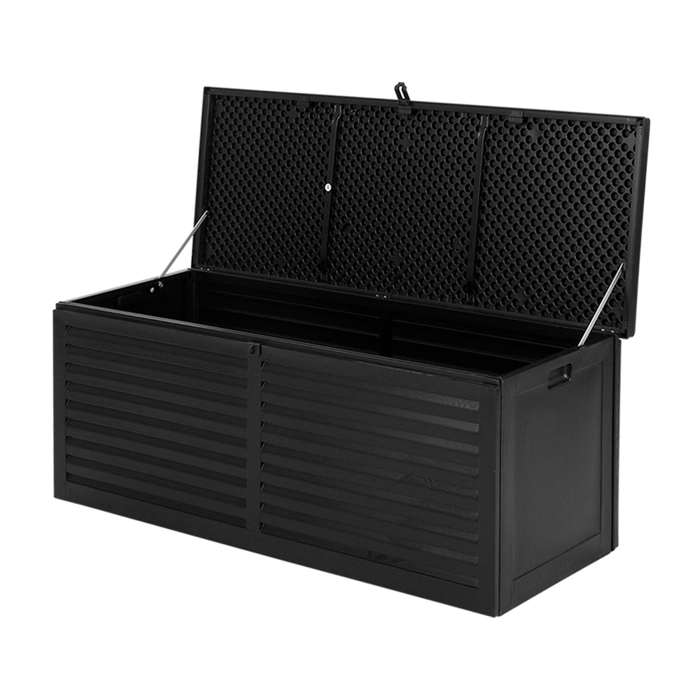 Marlook Outdoor Storage Box 390L Container Lockable Garden Bench Shed Tools Toy All Black