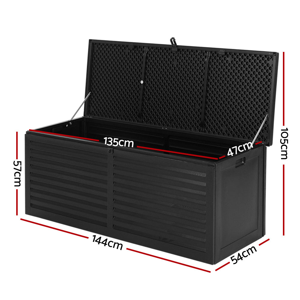 Marlook Outdoor Storage Box 390L Container Lockable Garden Bench Shed Tools Toy All Black