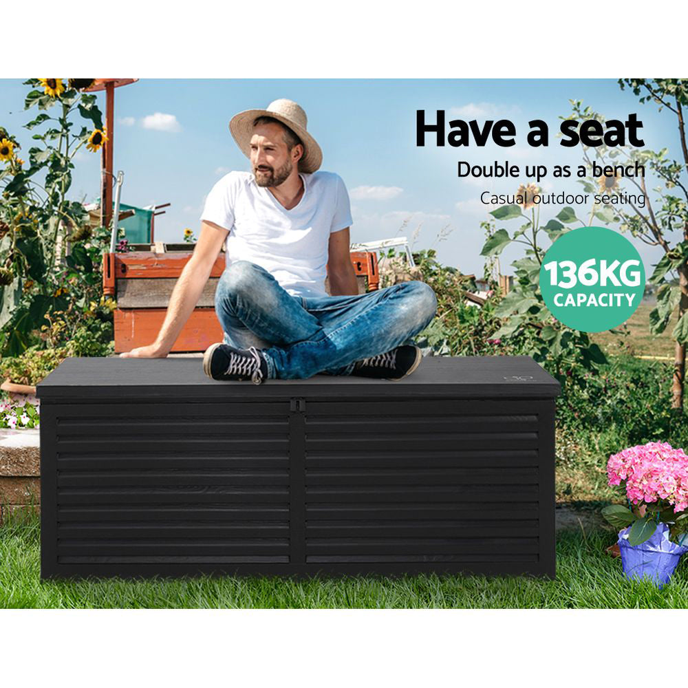 Marlook Outdoor Storage Box 390L Container Lockable Garden Bench Shed Tools Toy All Black