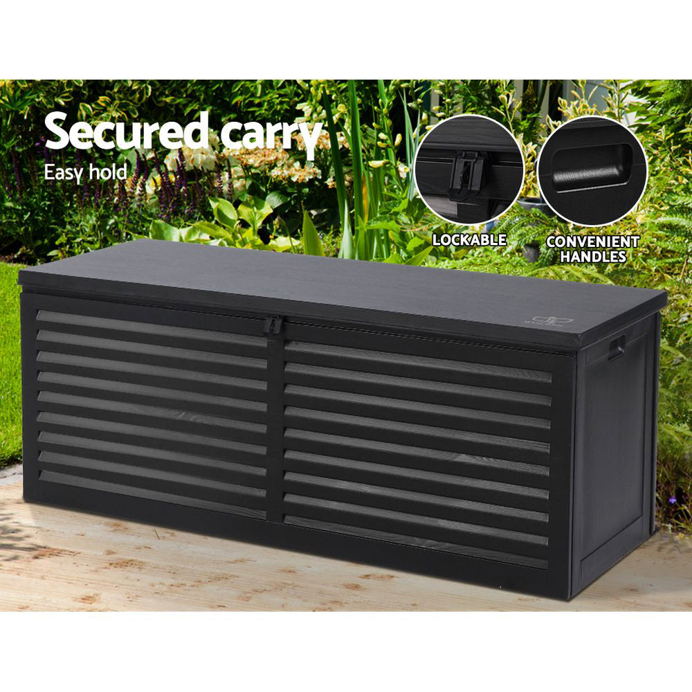 Marlook Outdoor Storage Box 390L Container Lockable Garden Bench Shed Tools Toy All Black
