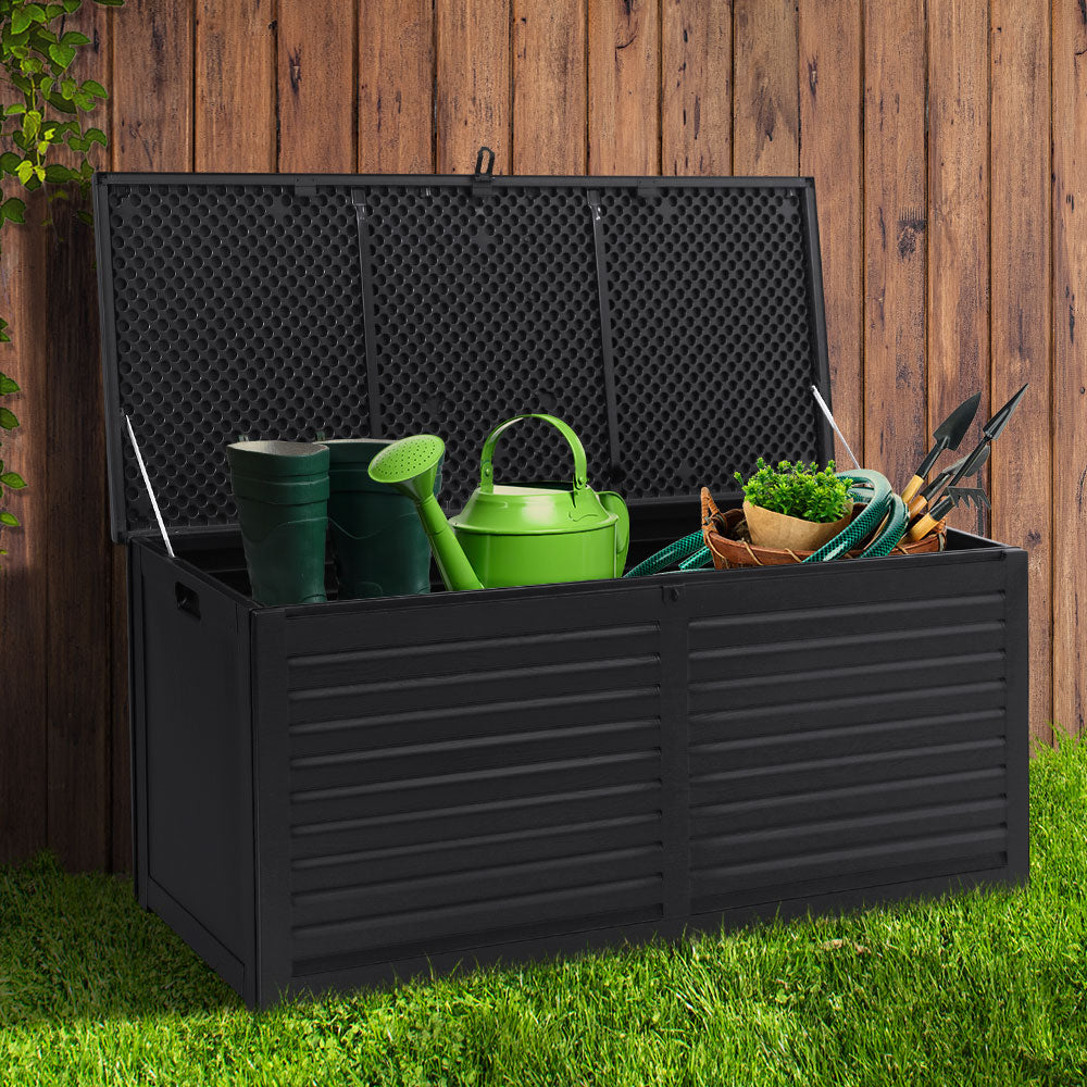 Marlook Outdoor Storage Box 390L Container Lockable Garden Bench Shed Tools Toy All Black