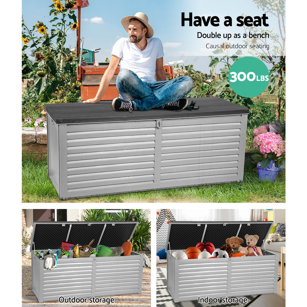 Marlook Outdoor Storage Box 390L Container Lockable Garden Bench Tools Toy Shed Black