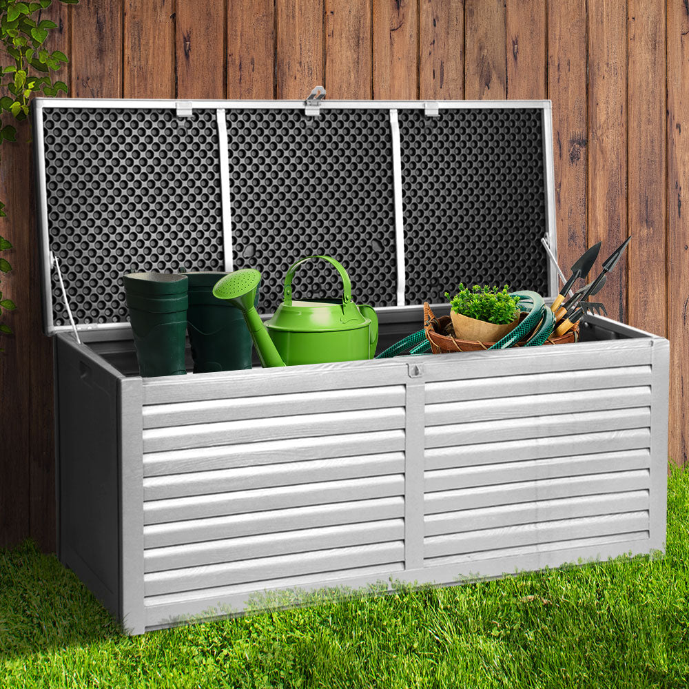 Marlook Outdoor Storage Box 390L Container Lockable Garden Bench Tools Toy Shed Black