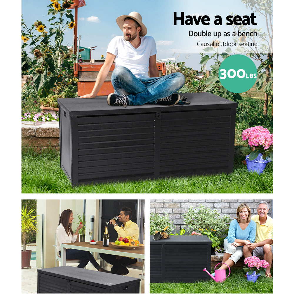 Marlook Outdoor Storage Box 490L Container Lockable Garden Bench Shed Tools Toy All Black