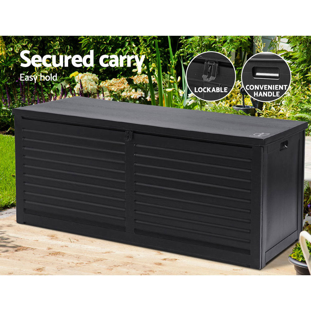 Marlook Outdoor Storage Box 490L Container Lockable Garden Bench Shed Tools Toy All Black