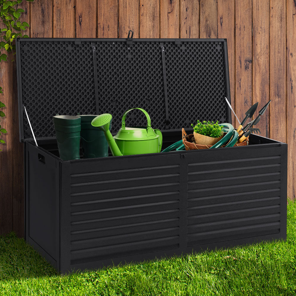 Marlook Outdoor Storage Box 490L Container Lockable Garden Bench Shed Tools Toy All Black