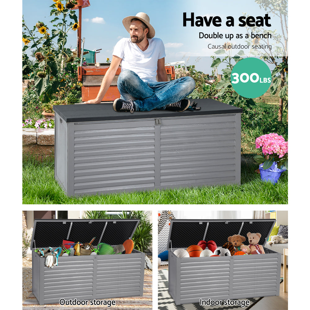 Marlook Outdoor Storage Box 490L Container Lockable Garden Bench Tools Toy Shed Black