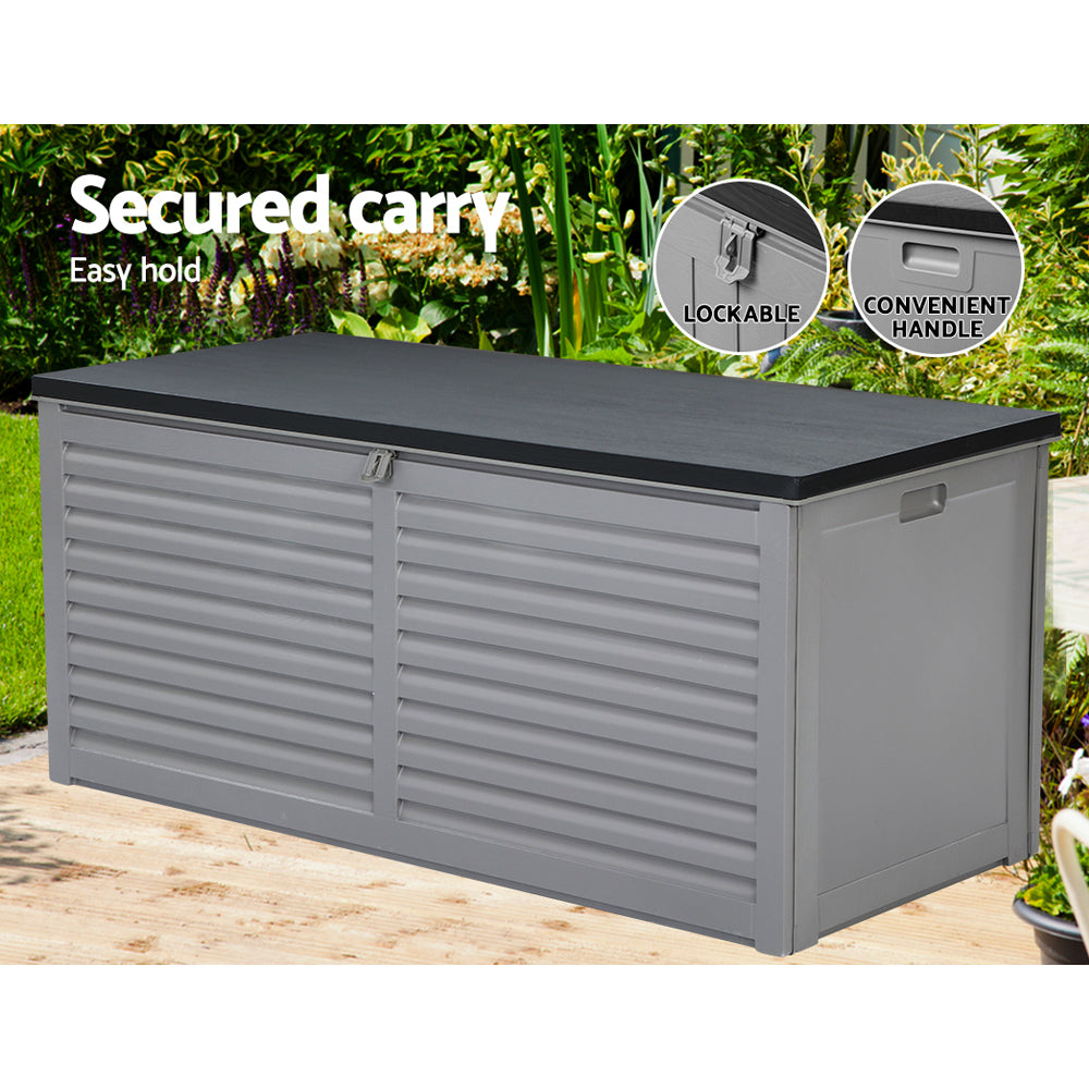 Marlook Outdoor Storage Box 490L Container Lockable Garden Bench Tools Toy Shed Black