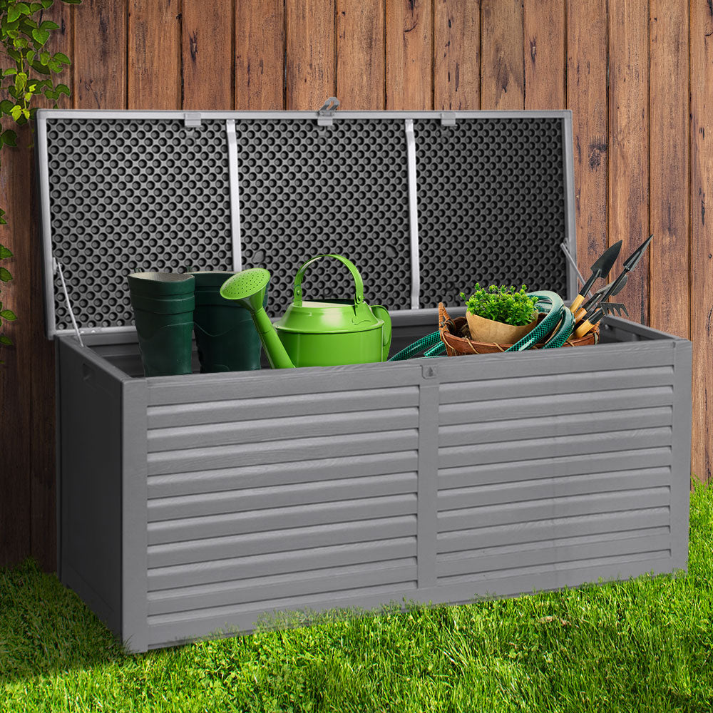 Marlook Outdoor Storage Box 490L Container Lockable Garden Bench Tools Toy Shed Black