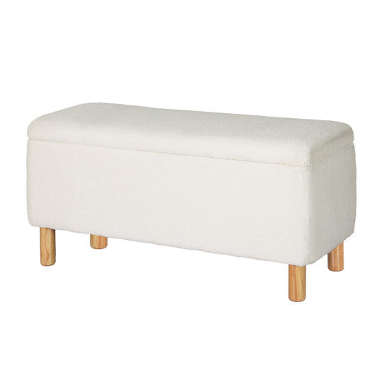 Marlook Storage Ottoman Blanket Box 99cm Teddy Fabric White
