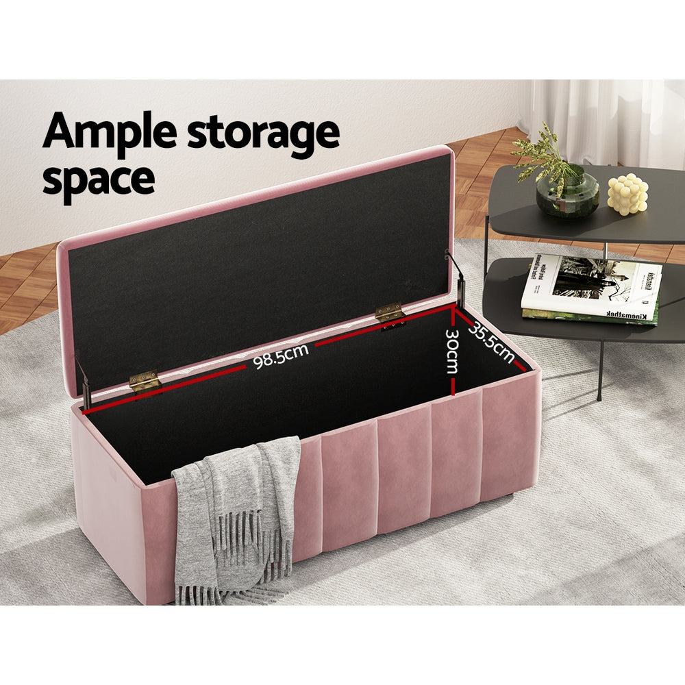 Marlook Storage Ottoman Blanket Box 103cm Velvet Pink