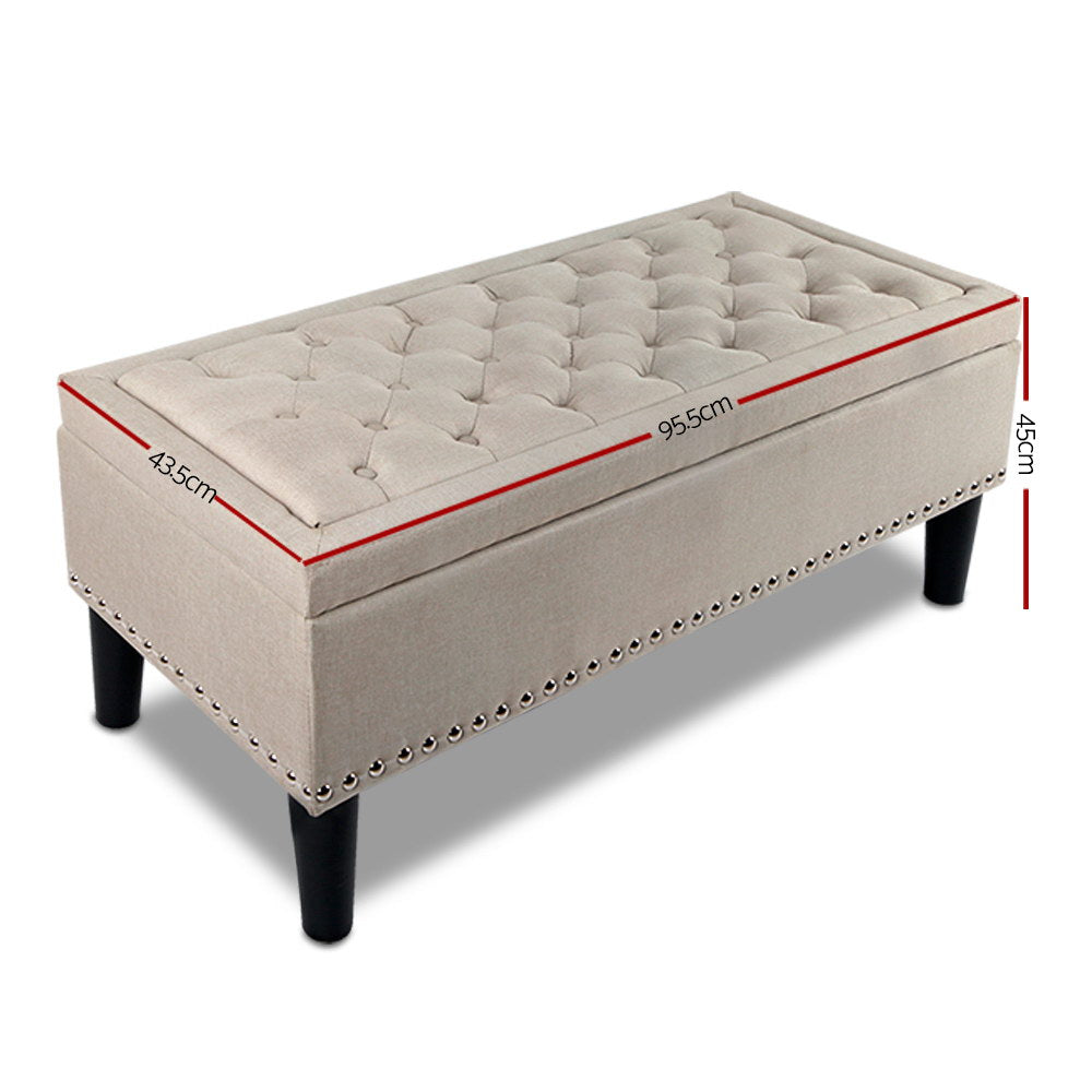 Marlook Storage Ottoman Blanket Box 96cm Linen Taupe