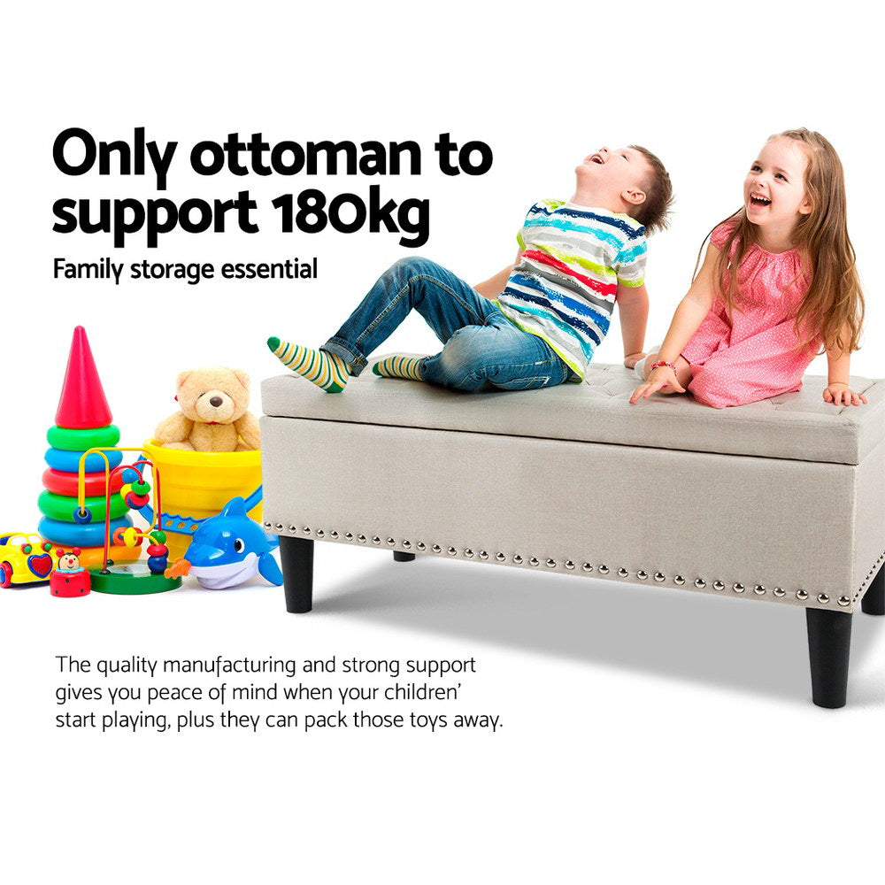 Marlook Storage Ottoman Blanket Box 96cm Linen Taupe