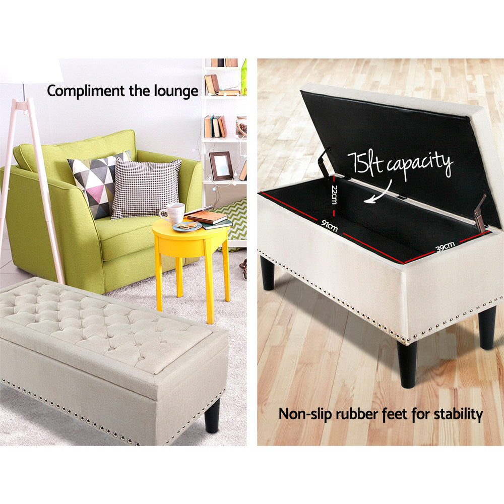 Marlook Storage Ottoman Blanket Box 96cm Linen Taupe