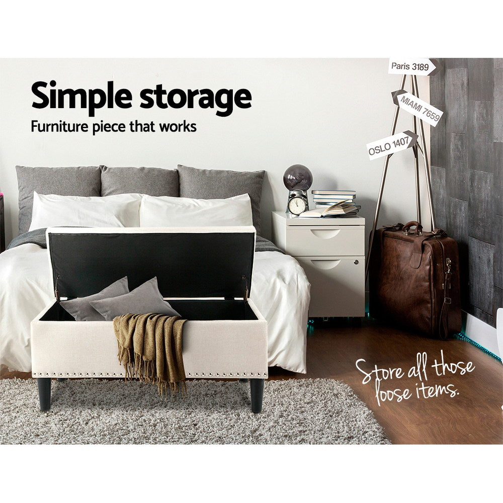 Marlook Storage Ottoman Blanket Box 96cm Linen Taupe