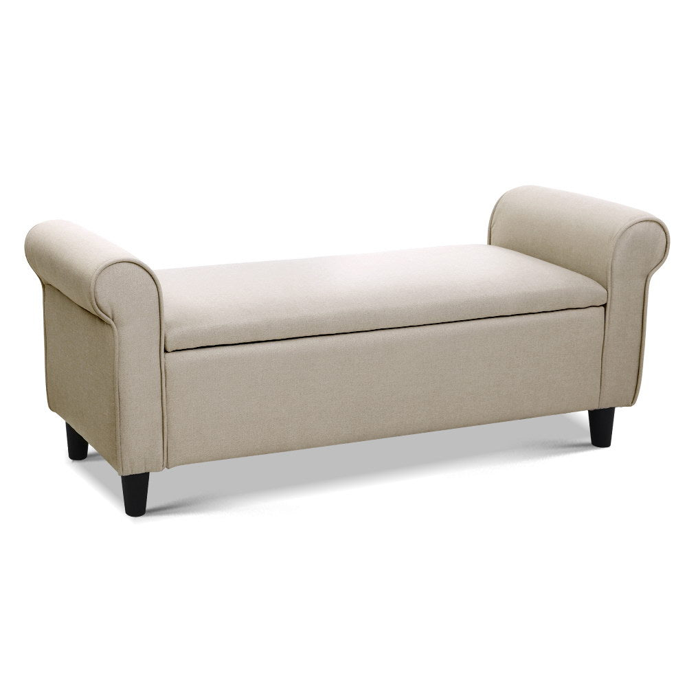 Marlook Storage Ottoman Blanket Box 125cm Arm Linen Taupe