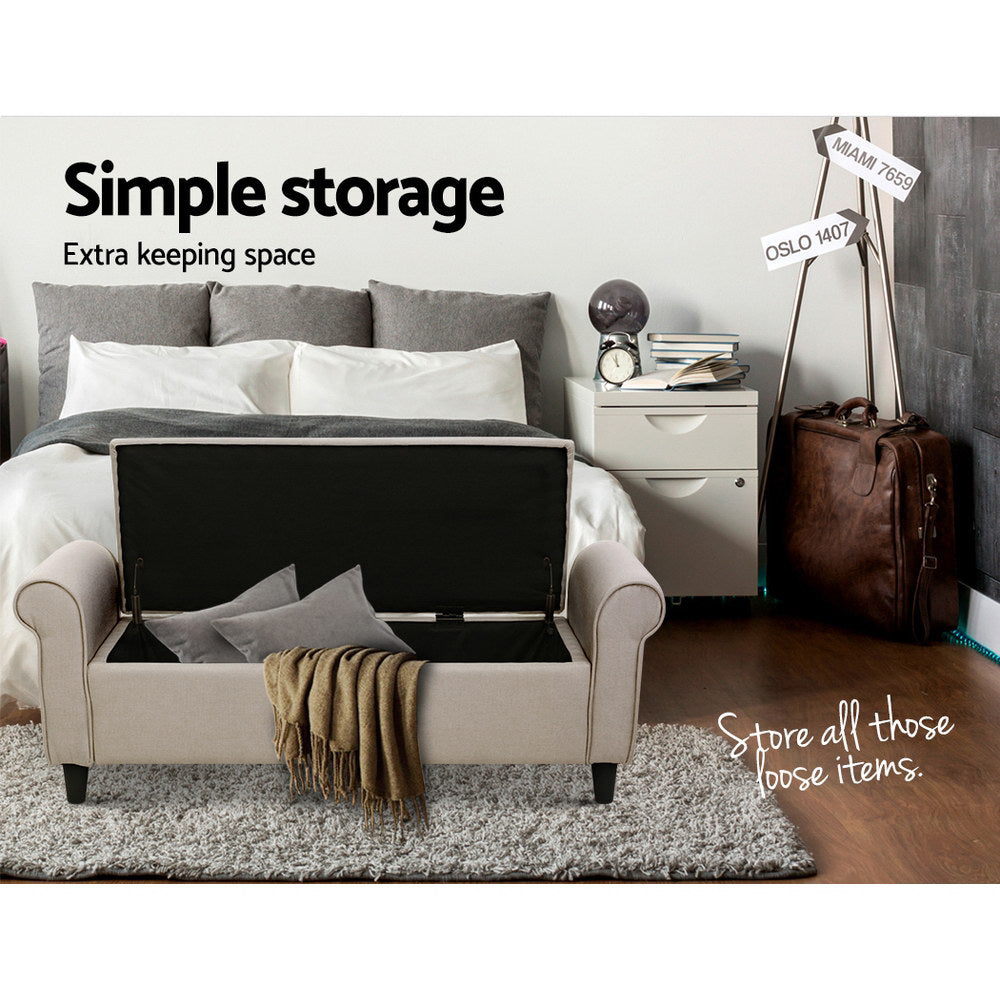 Marlook Storage Ottoman Blanket Box 125cm Arm Linen Taupe