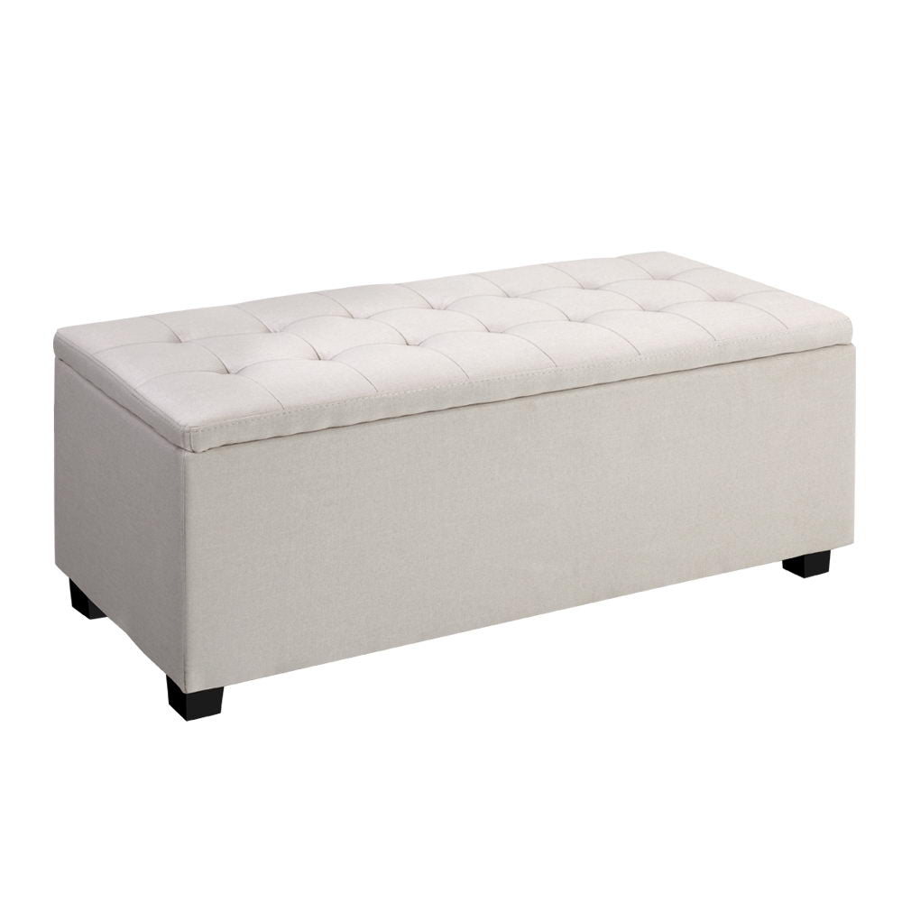 Marlook Storage Ottoman Blanket Box 97cm Linen Beige