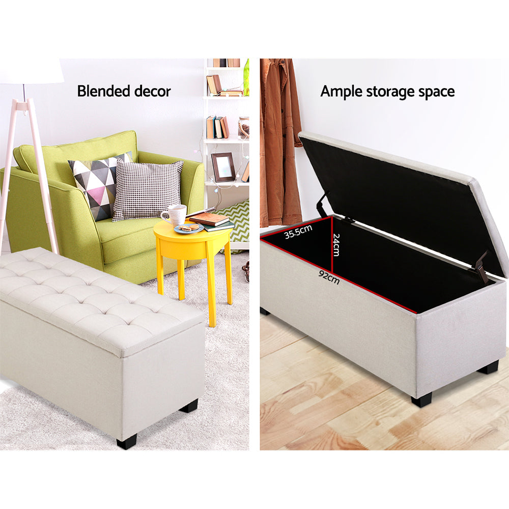 Marlook Storage Ottoman Blanket Box 97cm Linen Beige