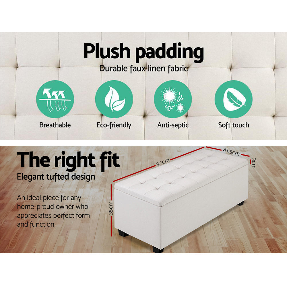 Marlook Storage Ottoman Blanket Box 97cm Linen Beige