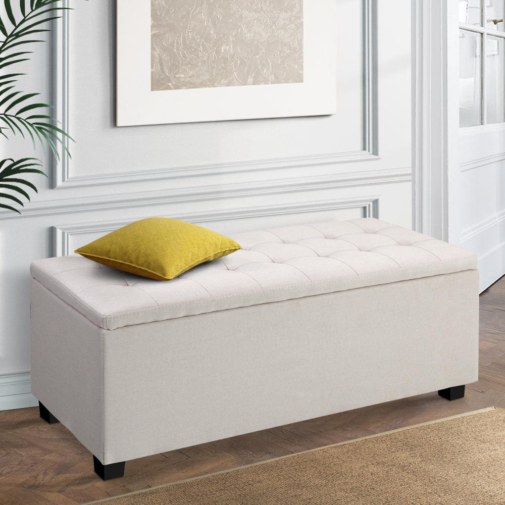 Marlook Storage Ottoman Blanket Box 97cm Linen Beige