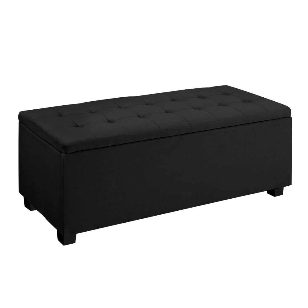 Marlook Storage Ottoman Blanket Box 97cm Linen Black