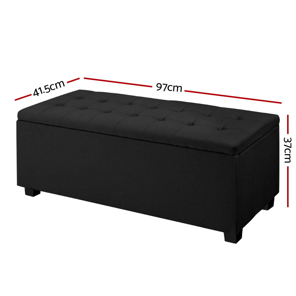 Marlook Storage Ottoman Blanket Box 97cm Linen Black