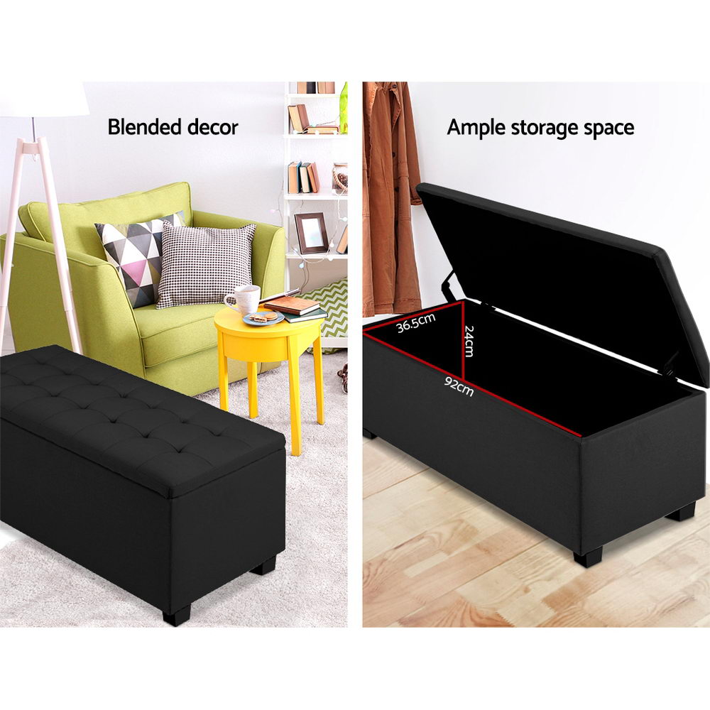Marlook Storage Ottoman Blanket Box 97cm Linen Black