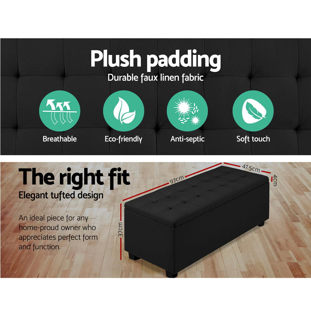 Marlook Storage Ottoman Blanket Box 97cm Linen Black