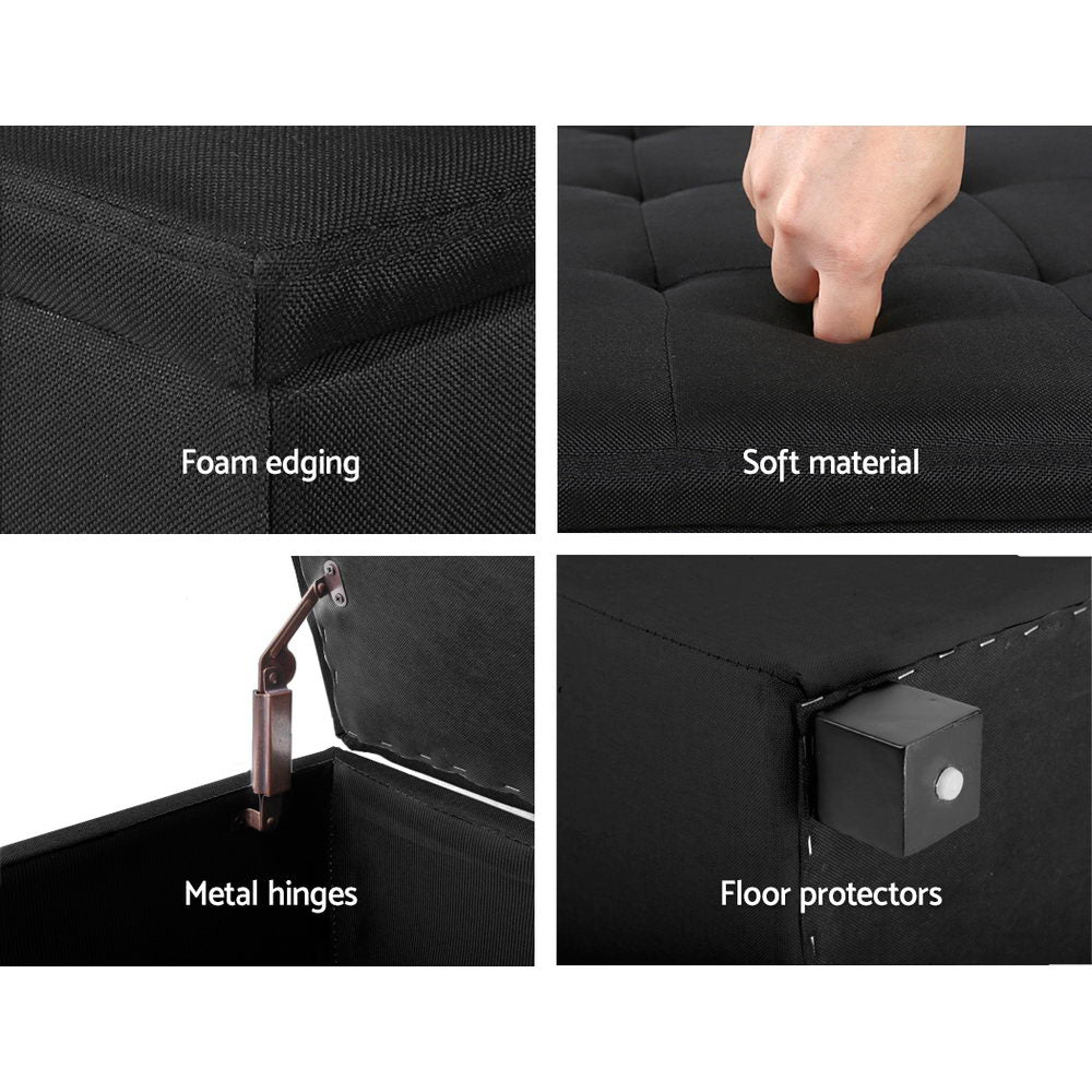 Marlook Storage Ottoman Blanket Box 97cm Linen Black