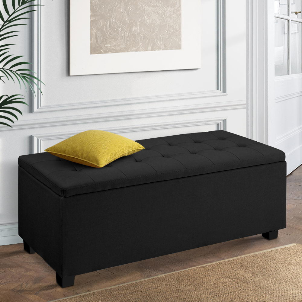 Marlook Storage Ottoman Blanket Box 97cm Linen Black