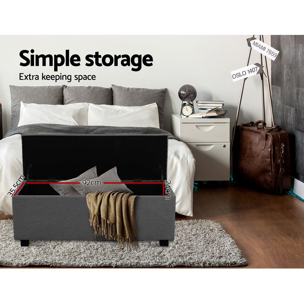 Marlook Storage Ottoman Blanket Box 97cm Linen Grey