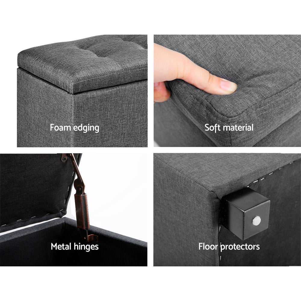 Marlook Storage Ottoman Blanket Box 97cm Linen Grey