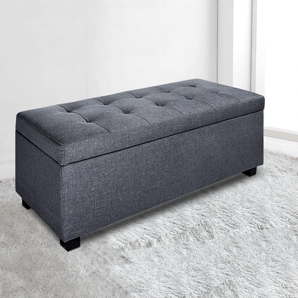 Marlook Storage Ottoman Blanket Box 97cm Linen Grey
